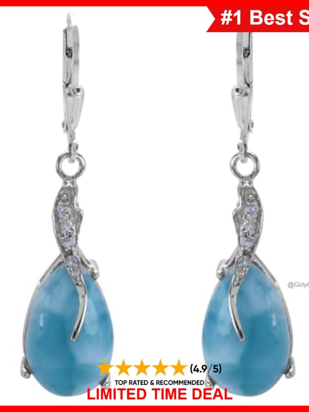 925 Sterling Silver Larimar Teardrop Dangle Earrings Swiss Blue Topaz Leverback